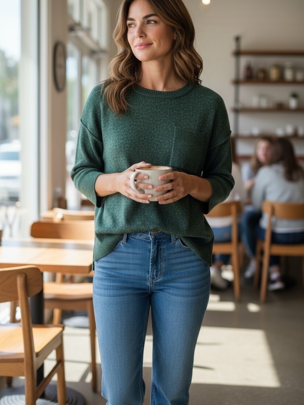 Zenana Cozy Green Pocket Knit Sweater - Women